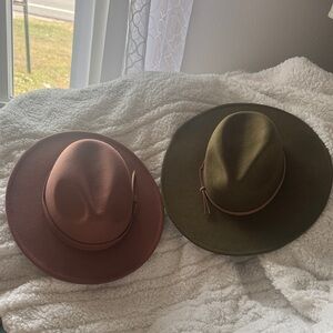 Rust Verabella and Green Universal Thread wool Fedora Hat Duo
